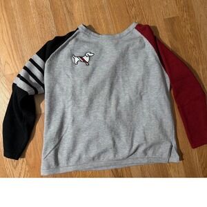 Thom Browne Style Colorblock Raglan Sweater Grey Burgundy Black Dachshund Stripe